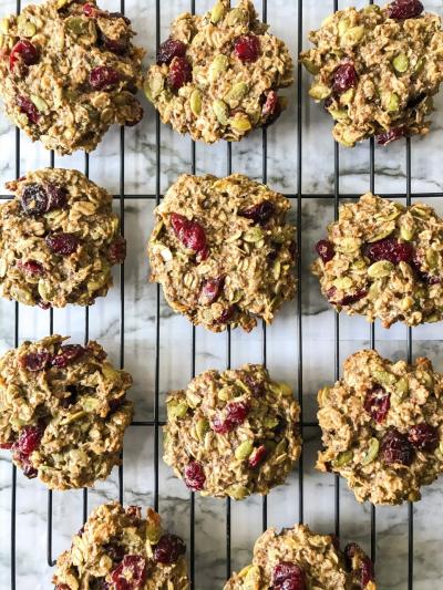 Super Breakfast Cookies shot from above, cooling on a rack