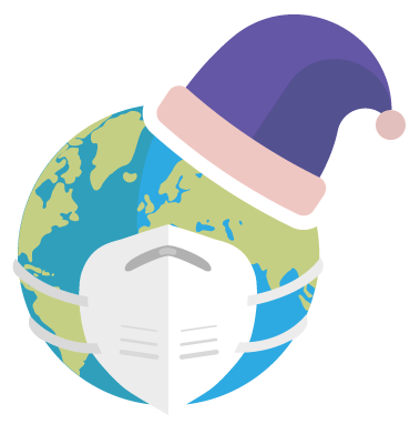 The Sustainably Snug logo - a globe wearing a safety mask and a purple night cap