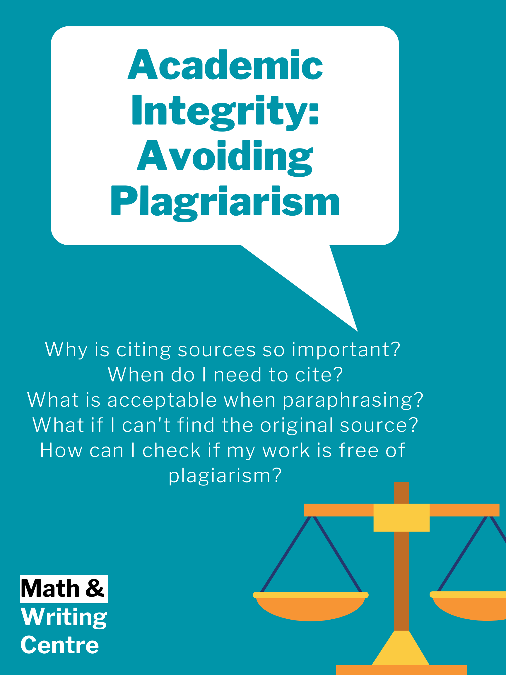 "Academic Integrity: Avoiding Plagiarism" in a speech bubble