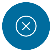 white line icon of an x with a circle around it with a blue background