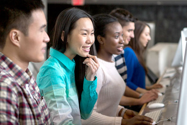 People studying in computers