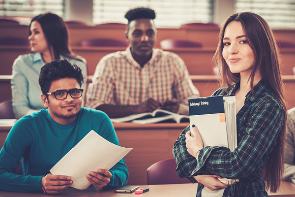 A diverse group of students in a classroom