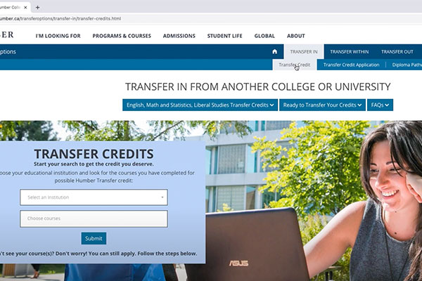 Transfer Credit page