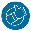 thumbs up line icon in a blue circle