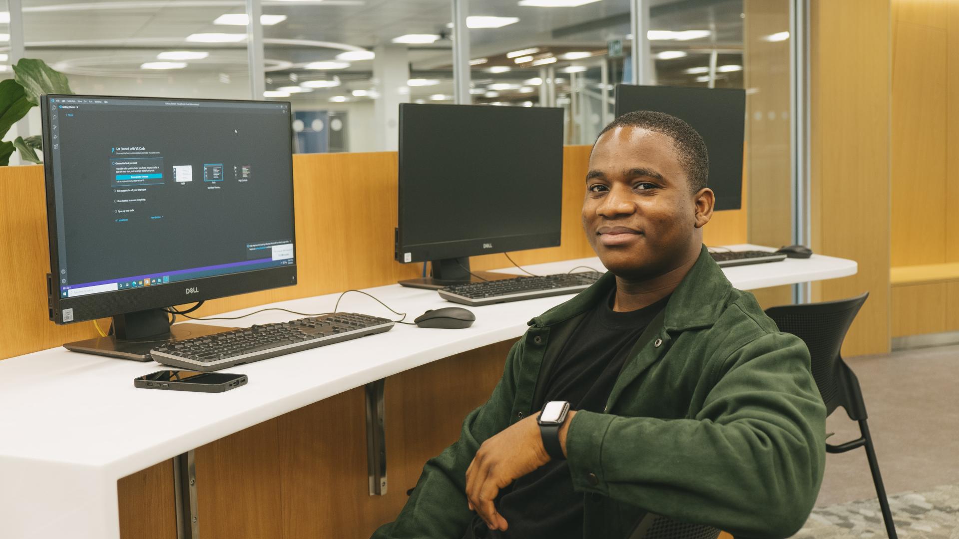 Lucky Temitope Osunbiyi in a computer lab at Humber's North Campus 